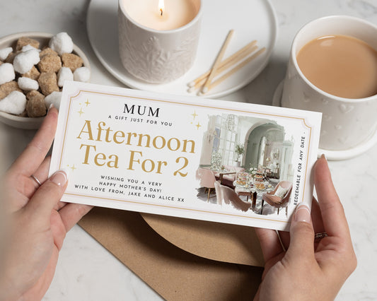 Personalised Afternoon Tea Gift Voucher For Mum, Gift Voucher For Her, Afternoon Tea For 2, Custom Mother’s Day Gift For Mum