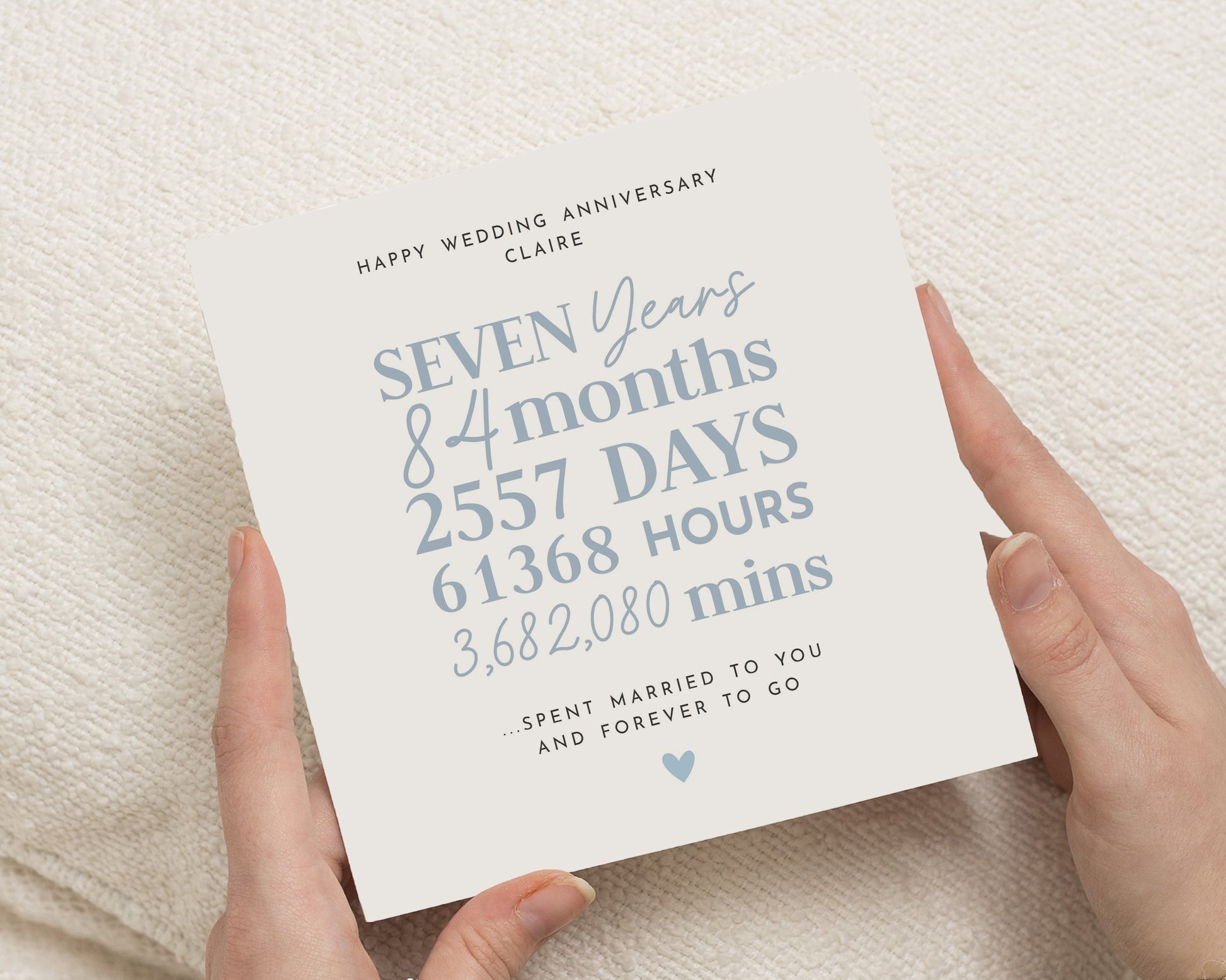 Anniversary Card for Wife, Husband, Personalised Wedding Anniversary Card, Seven Years Card, Romantic Anniversary Card