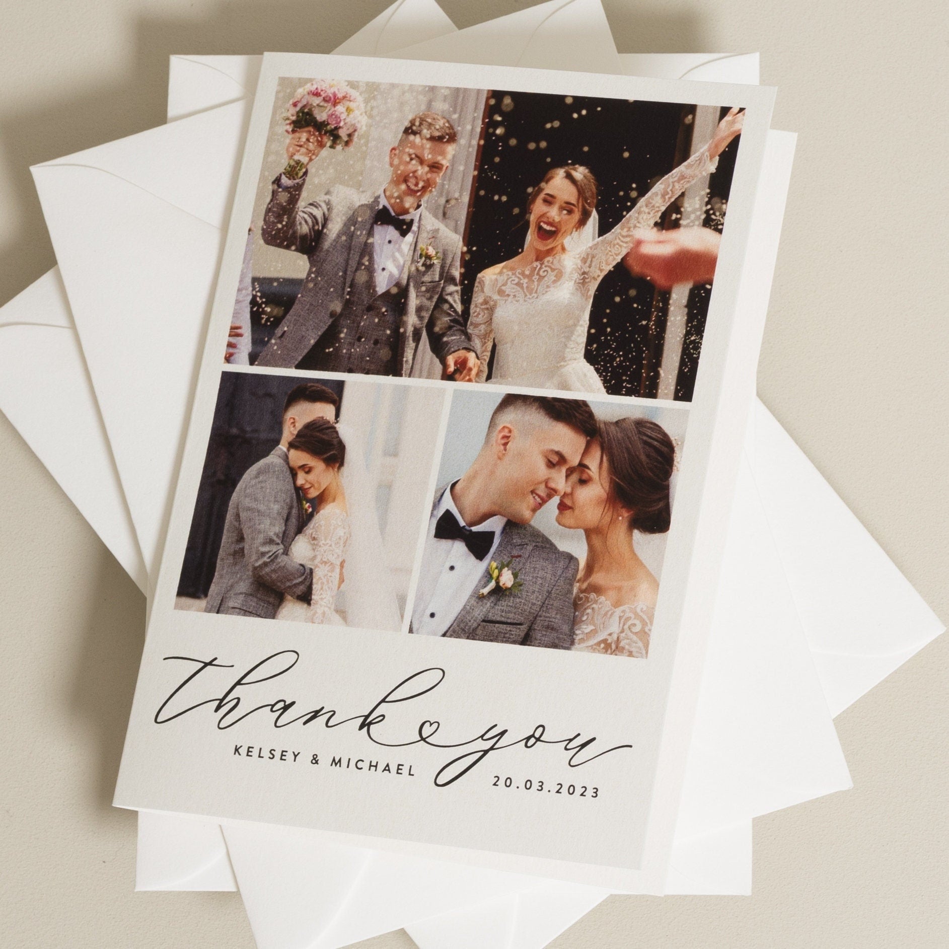 Script Wedding Thank You Cards, Multi Photo Wedding Thank You Cards, Photo Wedding Thank You Cards, Thankyou Card With Envelopes &#39;Kelsey&#39;