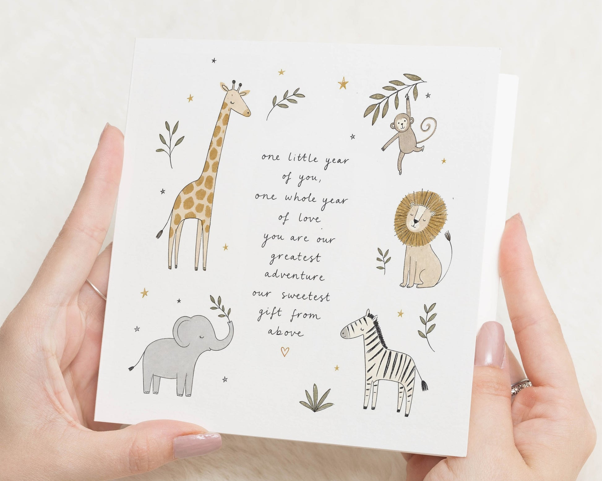 First Birthday Card, 1st Birthday Card, One Year Old Birthday Card, Safari Birthday Card, Jungle Animal Card for Baby Boy or Girl
