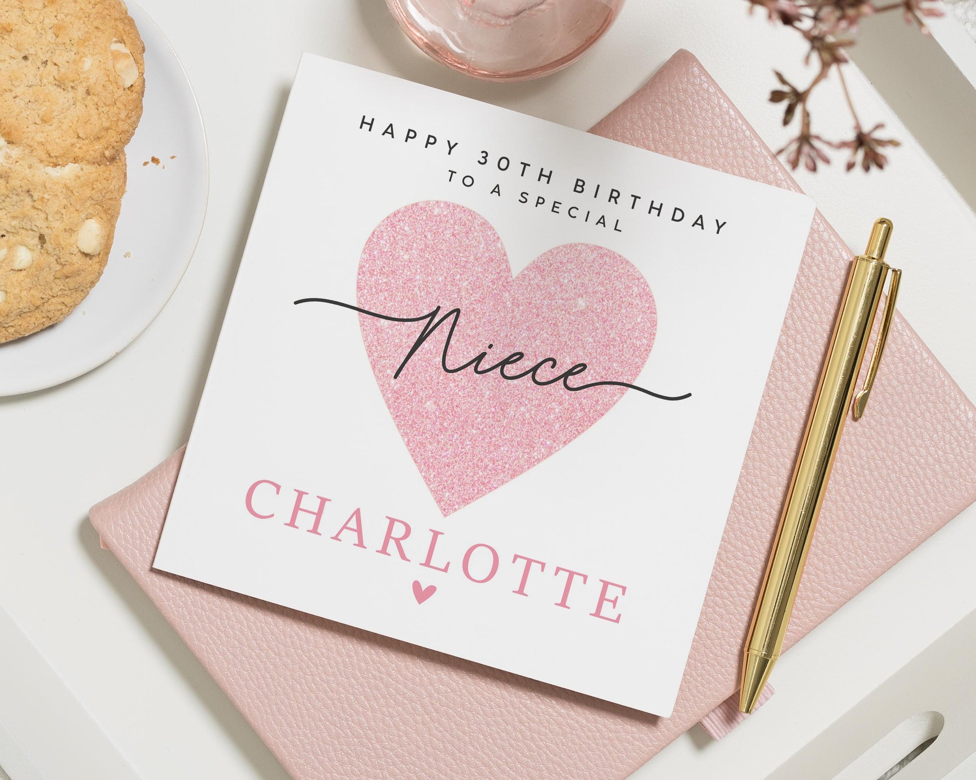 30th Birthday Card for Niece, Personalised Birthday Card, Special Niece Birthday Card, Pink Heart Card, Birthday Card for Her