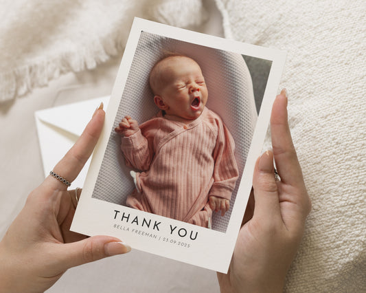 Personalised Baby Thank You Card, Photo Thank You Card, Birth Announcement, Baby Thank You Cards, Minimalist Baby Thank You, Flat A6 Card