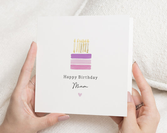 Birthday Card for Mum, Mum Birthday Card, Birthday Card for Her, Simple Birthday Card, Illustrated Cake Card, Cute Mum Birthday Card