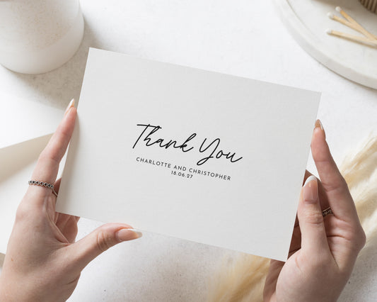 Personalised Wedding Thank You Cards, Wedding Thank You Cards, Personalised Thank You Cards, Folded Thank You Cards, Simple Thank You Card