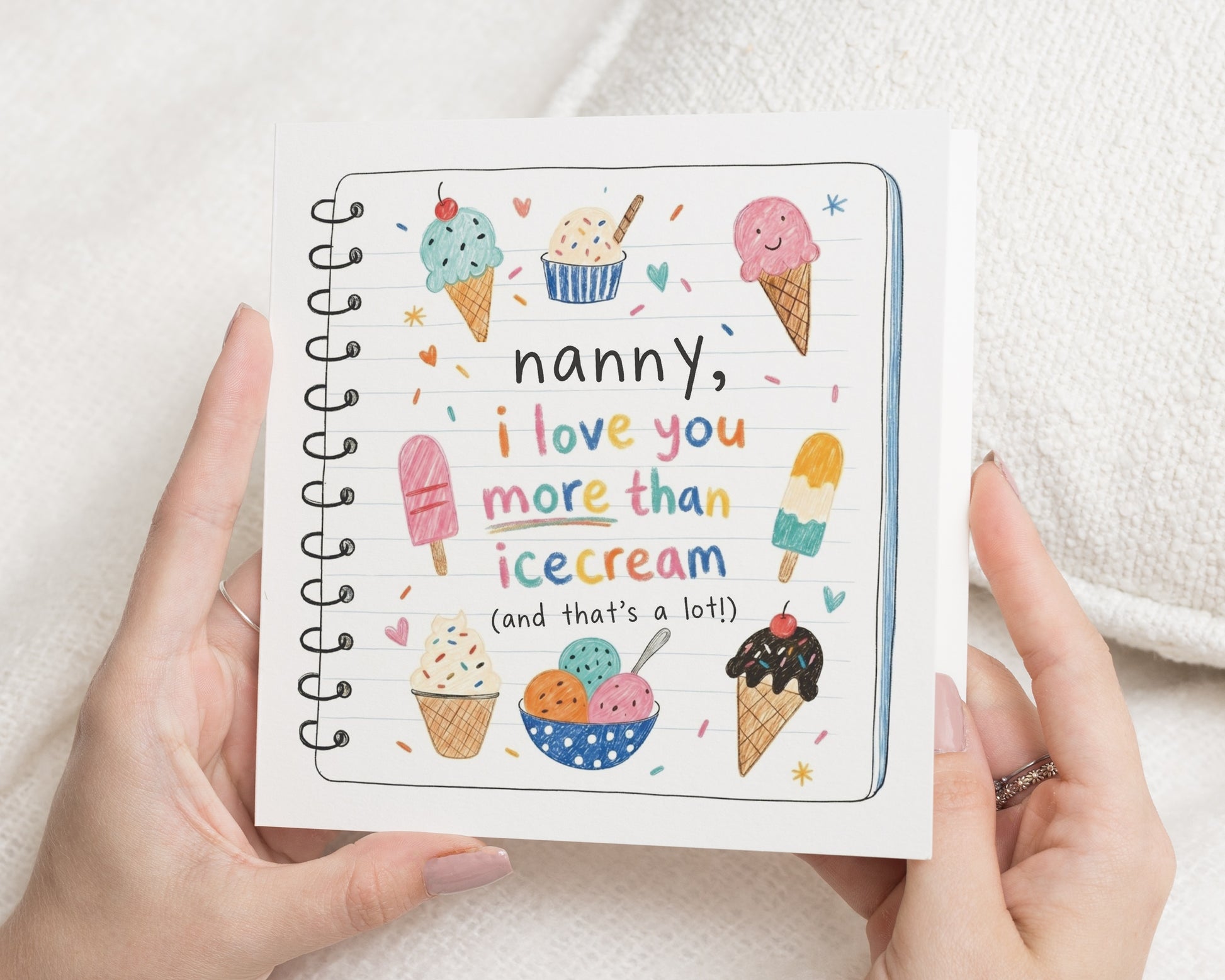 Birthday Card for Nanny, Nanny Birthday Card, Nanny Mothers Day Card, Card from Grandchildren, I Love You Card, Ice Cream Card