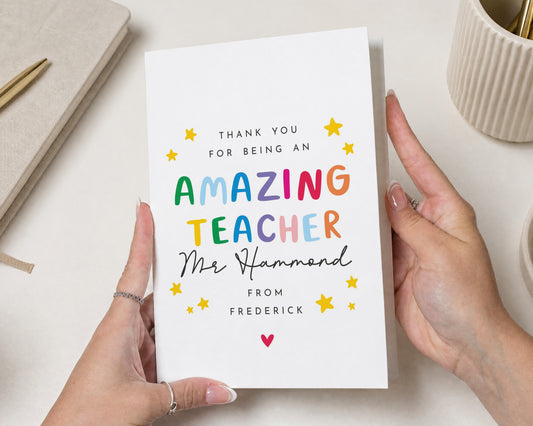 Teacher Thank You Card, Personalised Teacher Card, Thank You Teacher Card, End of Term Card, School Teacher Card, Nursery Teacher Card