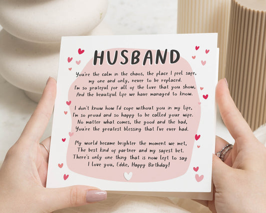 Birthday Card for Husband, Husband Birthday Card, Romantic Birthday Card for Him, Personalised Birthday Card, Poem Birthday Card for Husband
