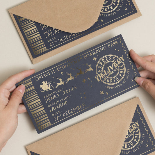 Personalised Christmas Gold Foil Gift Voucher, Lapland Voucher, Christmas Christmas Holiday Gift, Surprise Trip Reveal, Experience Voucher