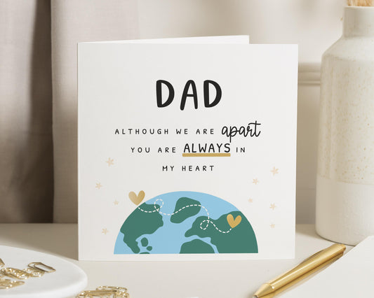 Fathers Day Card for Dad, Apart but Always in My Heart Card, Card for Dad, Thinking of You Card, Cute Fathers Day Card