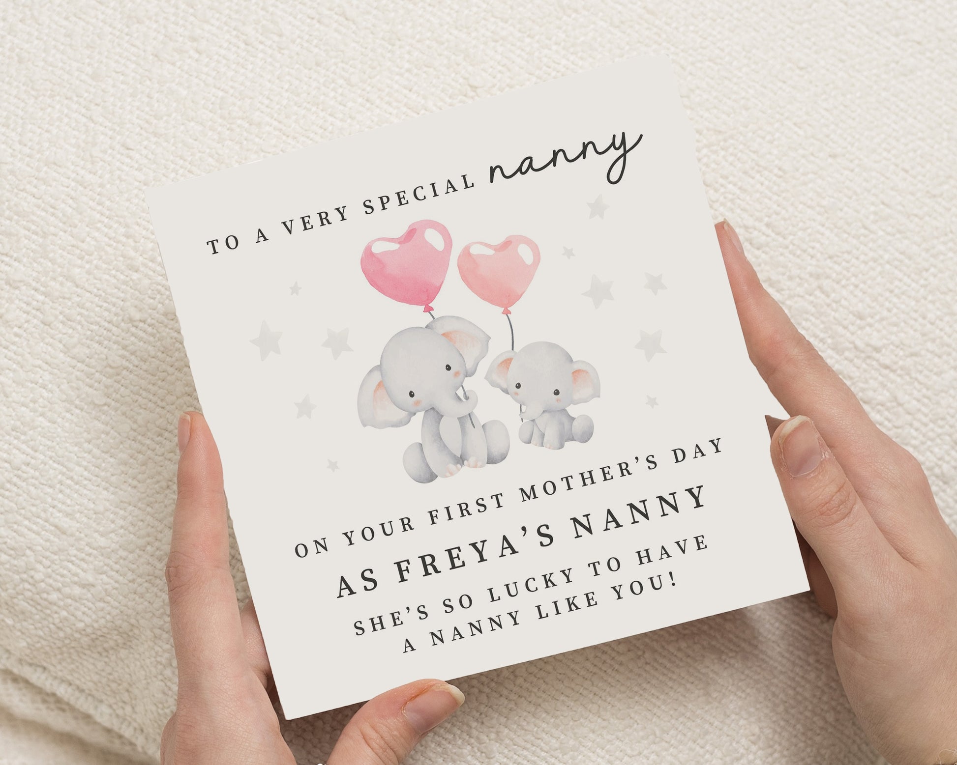 First Mothers Day Card for Nanny, Personalised Nanny Card, Mothers Day Card from Baby, Cute Elephant Card, Nanny Mothers Day Gift
