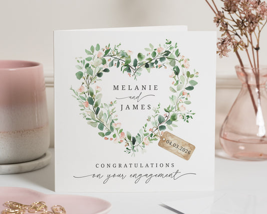 Engagement Card, Personalised Engagement Card, Engagement Card for Couple, Floral Heart Card, Congratulations Card