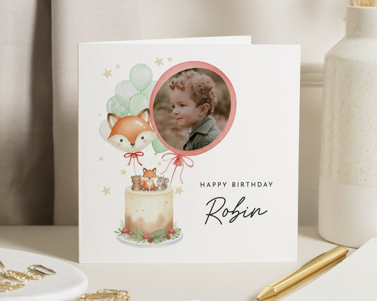 Personalised Birthday Card, Photo Birthday Card, Kids Birthday Card, Children's Birthday Card, Woodland Animal Birthday Card, Fox Card