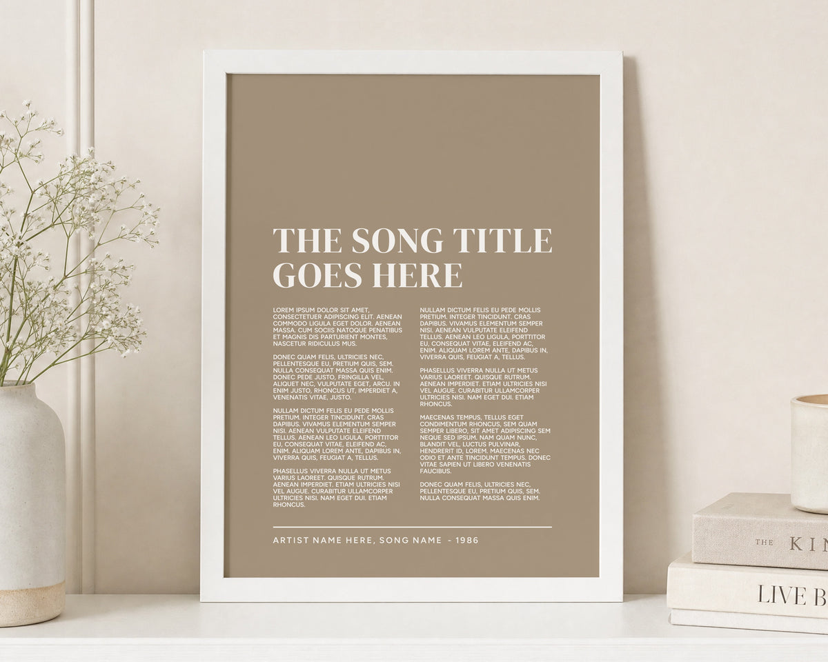 Personalised Song Lyrics Print, Custom Song Lyric Wall Art, Taupe Wall Art, Wedding Gift, Anniversary Gift, Music Lover Gift