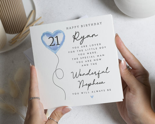21st Birthday Card for Nephew, Personalised Birthday Card for Him, Nephew Birthday Card, 21st Birthday Cards, Birthday Card for Men