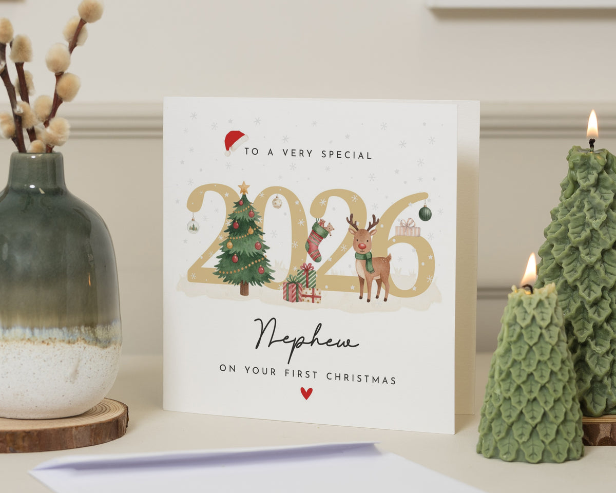 First Christmas Card for Nephew, 1st Christmas Card, Nephew Christmas Card, Personalised Christmas Card, Cute Reindeer Card, Baby Xmas Card