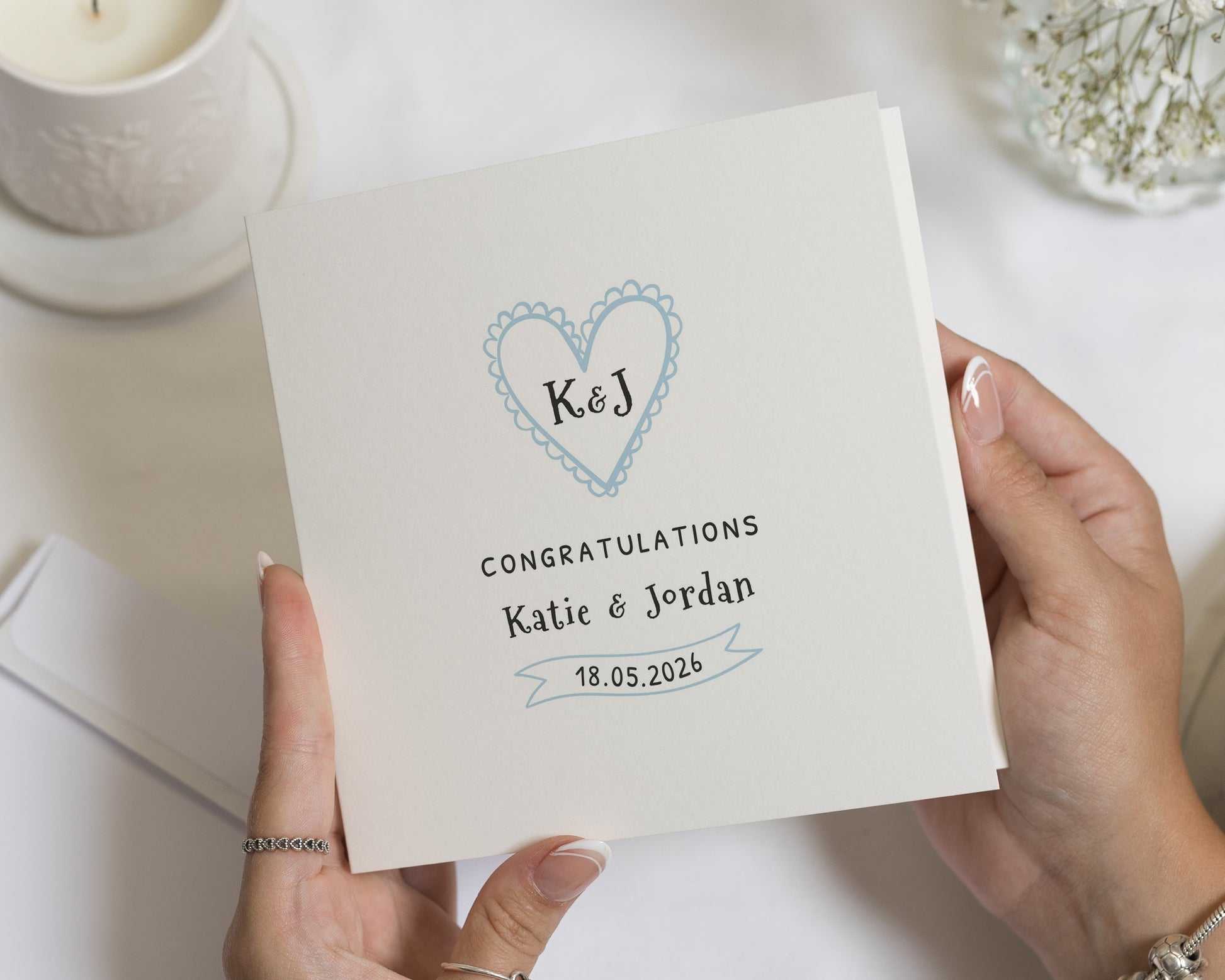 Personalised Engagement Card, Congratulations Card, Wedding Card, Custom Names and Date, Romantic Heart Card, Engagement Gift Card
