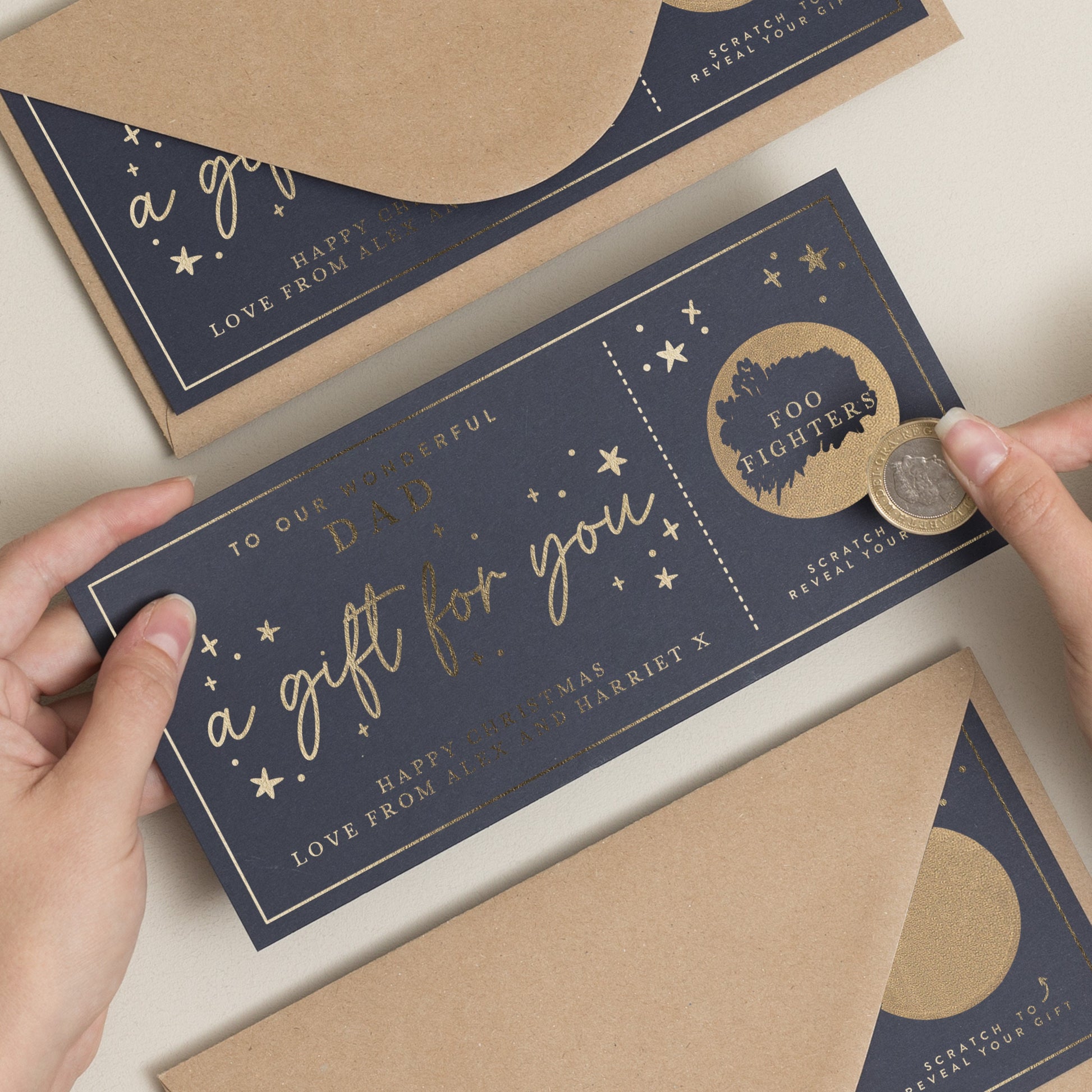 Christmas Scratch To Reveal Card For Dad, Gig Ticket Gold Foil Gift Voucher, Dad Christmas Gift, Gift for Dad Xmas, Unique Gift Card For Dad