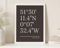 Personalised Coordinates Print, Brown Wall Art, Custom Location Print, Wedding Gift, Anniversary Gift, New Home Gift, Gift for Couple