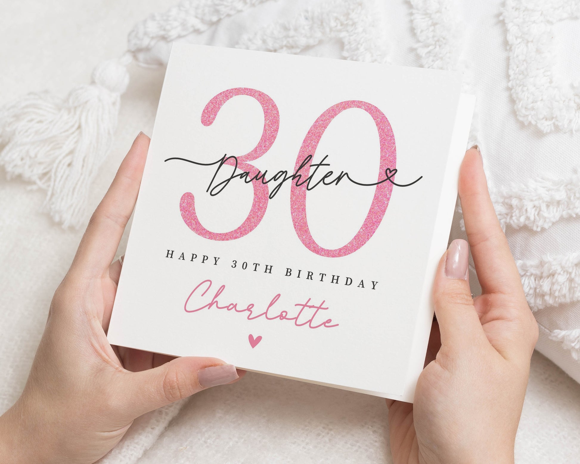 30th Birthday Card for Daughter, Personalised Birthday Card for Her, Custom 30th Birthday Card, Pink Glitter Effect, Daughter Birthday Card