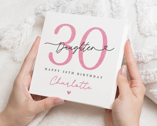 30th Birthday Card for Daughter, Personalised Birthday Card for Her, Custom 30th Birthday Card, Pink Glitter Effect, Daughter Birthday Card