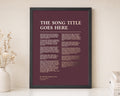 Personalised Gold Foil Song Lyrics Print, Burgundy Wall Art, First Dance Wedding Gift, Anniversary Gift for Couple