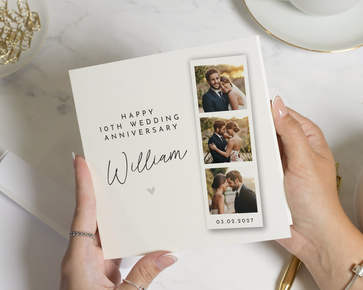 10th Wedding Anniversary Card, Personalised Photo Anniversary Card, Anniversary Card for Husband, Wife Anniversary Card, 10 Years Married