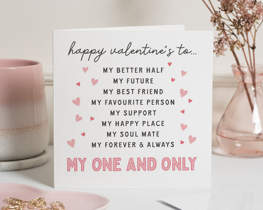 Valentines Day Card for Partner, Romantic Valentines Card, Card for Husband, Wife, Boyfriend, Girlfriend, My One and Only Card
