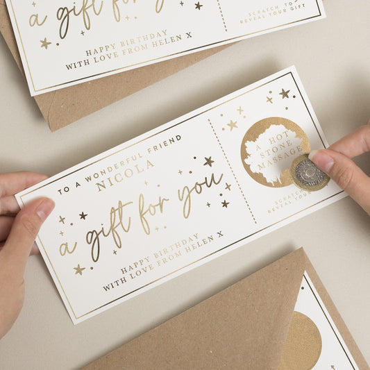 Birthday Gift Voucher, Gold Foil Scratch Birthday Voucher, Scratch To Reveal Birthday Surprise Voucher, Surprise Gift Ticket, Scratch Coupon