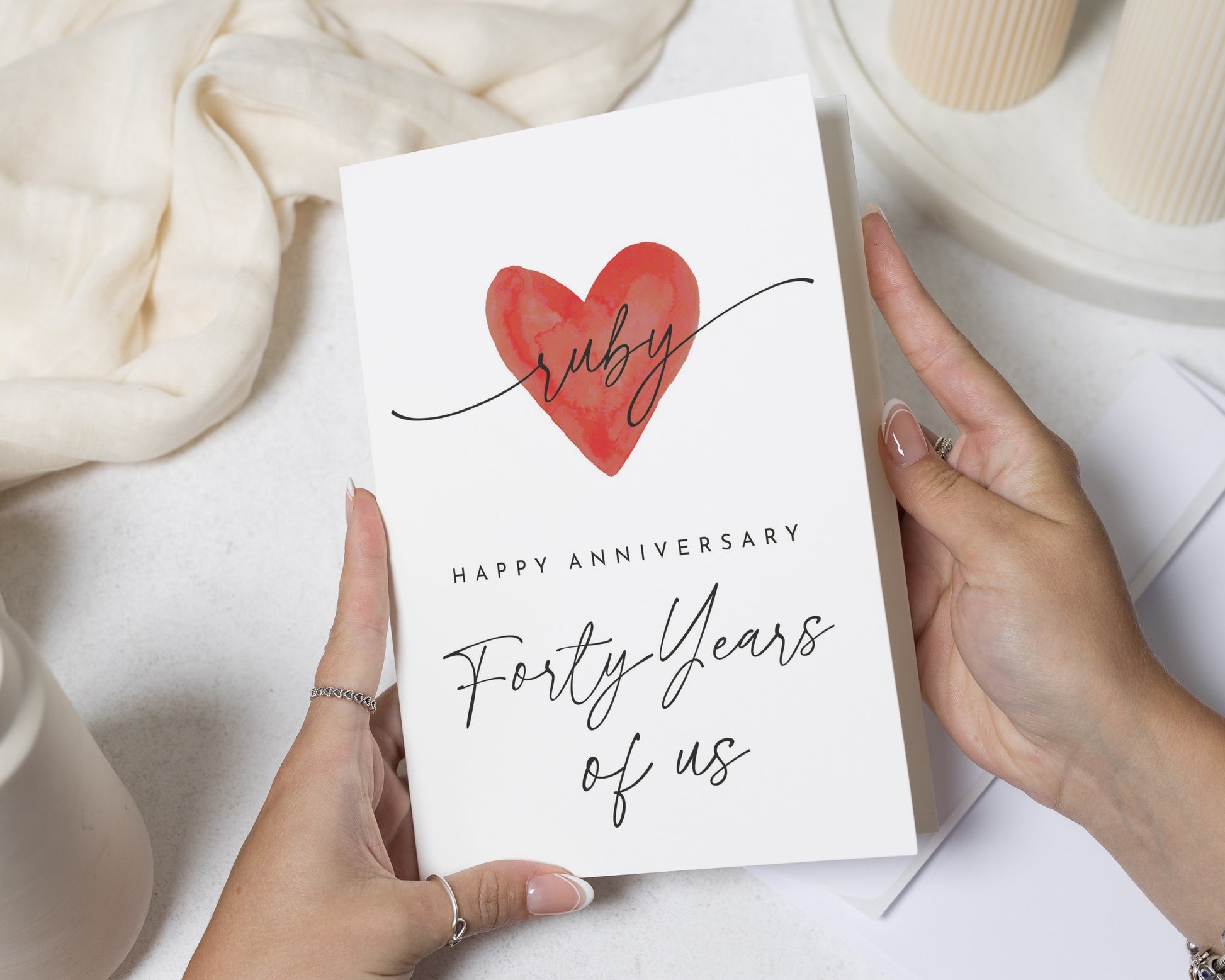 Ruby Anniversary Card, 40th Anniversary Card, Wedding Anniversary Card for Husband, Wife, Couple, Forty Years of Us Card