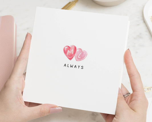 Anniversary Card, Romantic Card for Him or Her, Always Card, Personalised Initials Card, Cute Heart Card, Valentines Day Card