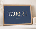 Personalised Gold Foil Date Print, Slate Blue Wall Art, Wedding Gift, Anniversary Gift, Couple Bedroom Wall Art