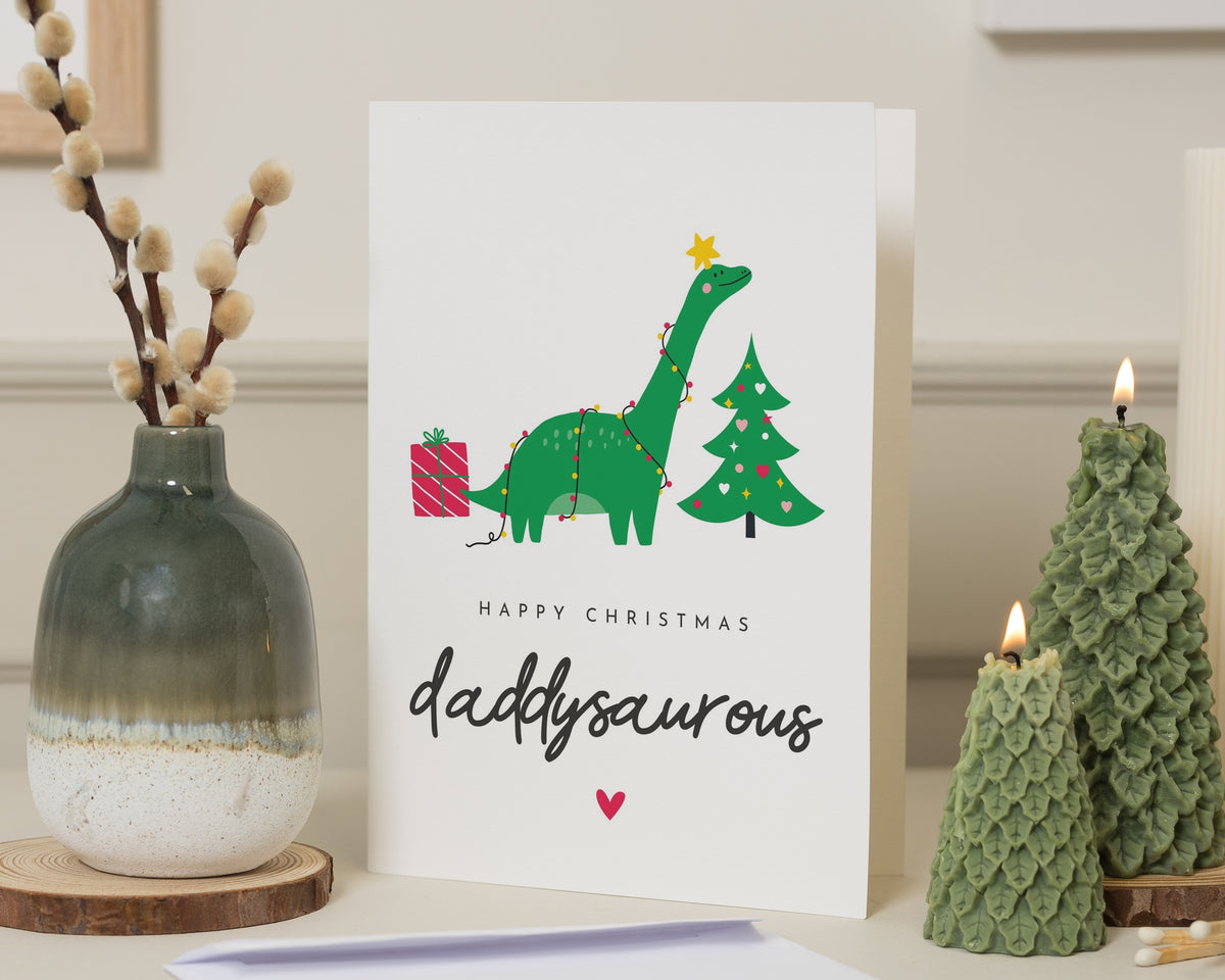 Christmas Card for Dad, Daddy Christmas Card, Daddysaurus Card, Dinosaur Christmas Card for Him, Funny Cute Xmas Card From Kids