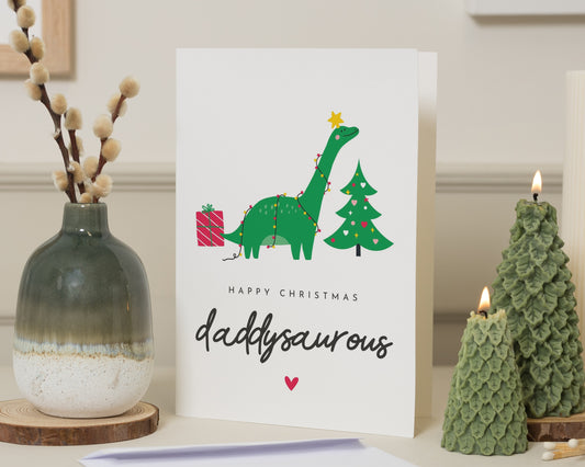 Christmas Card for Dad, Daddy Christmas Card, Daddysaurus Card, Dinosaur Christmas Card for Him, Funny Cute Xmas Card From Kids