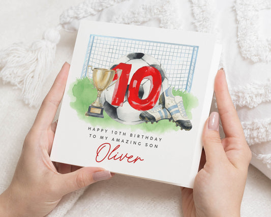 10th Birthday Card for Son, Football Birthday Card, Personalised Boys Birthday Card, 10th Birthday Card for Boy