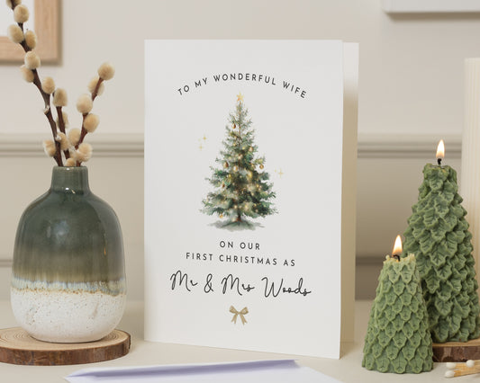 Wife Christmas Card, First Christmas Card for Wife, 1st Christmas as Mr and Mrs Card, Personalised Christmas Card for Wife, Newlywed Card