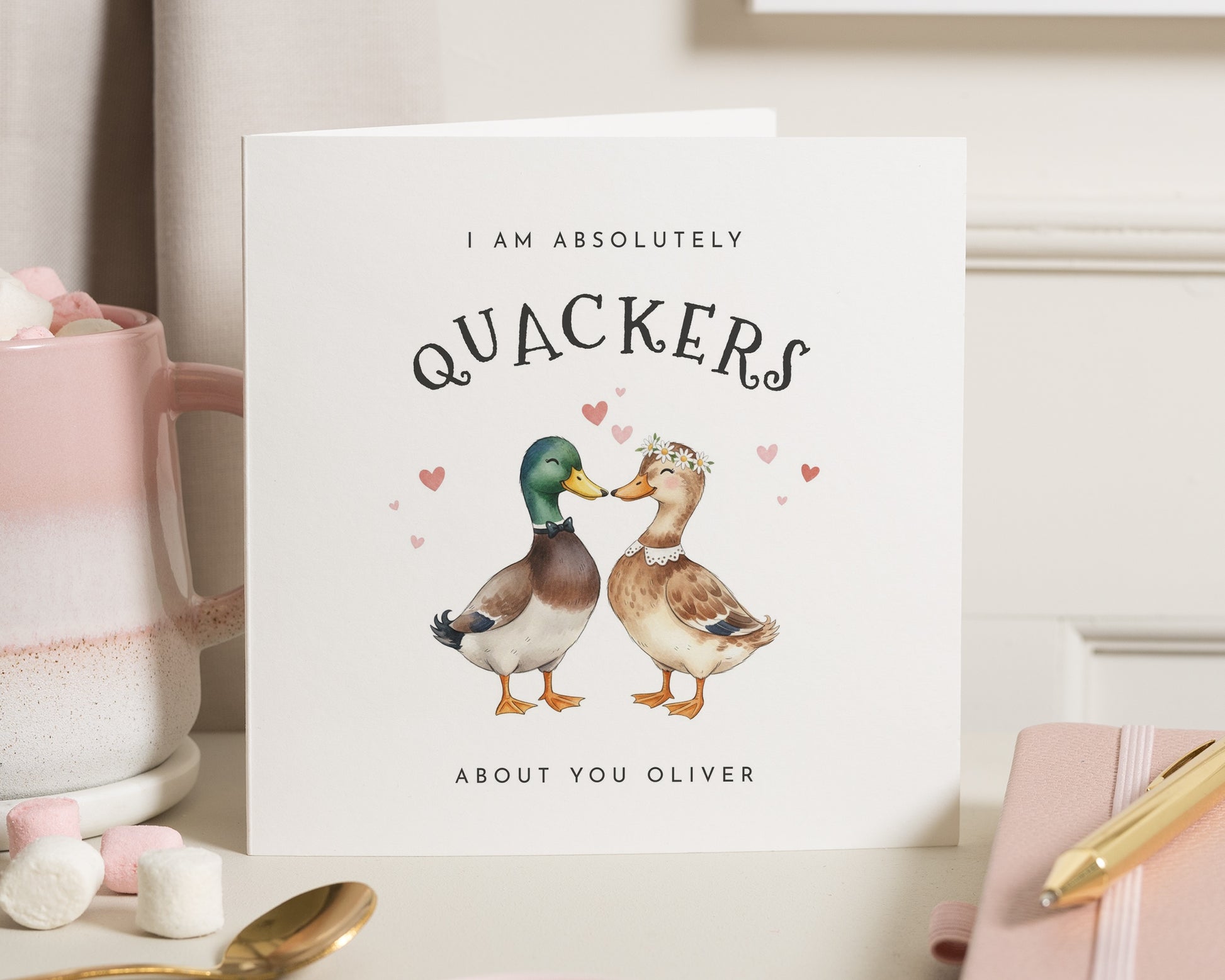 Funny Anniversary Card, Personalised Card for Him or Her, I Am Absolutely Quackers About You, Duck Card, Romantic Card
