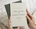 Muted Green Wedding Invitations with Olive Green Envelopes, Minimalist Wedding Invites, Elegant Typography, Personalised Invitation Suite