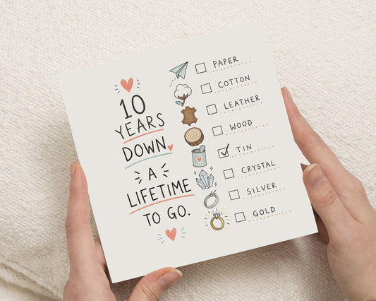10th Anniversary Card, 10 Year Anniversary Card, Tin Anniversary Card, Anniversary Card for Husband Wife, Wedding Anniversary Card