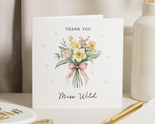 Thank You Card, Teacher Thank You Card, Personalised Thank You Card, Floral Thank You Card, Thank You Card for Her