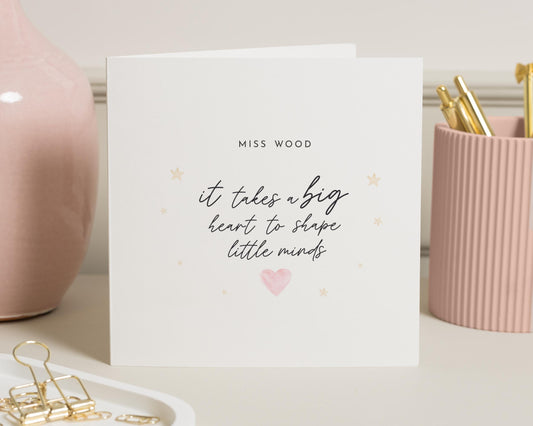 Teacher Thank You Card, Thank You Card for Teacher, Personalised Teacher Card, End of Term Card, Big Heart Card, Thank You Card