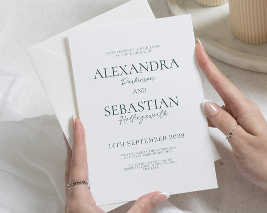 Minimalist Sage Green Wedding Invitations, Elegant Typography Wedding Invite, Simple Personalised Invitation Suite, Classic Stationery