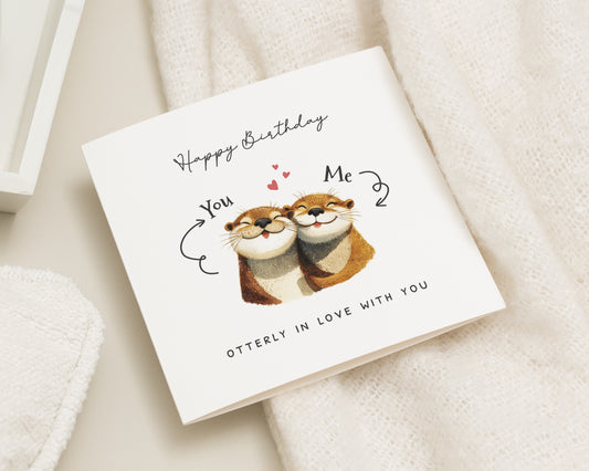 Birthday Card Otter, Cute Otter Birthday Card, Romantic Birthday Card, Animal Birthday Card, Otterly in Love Birthday Card, Card for Partner