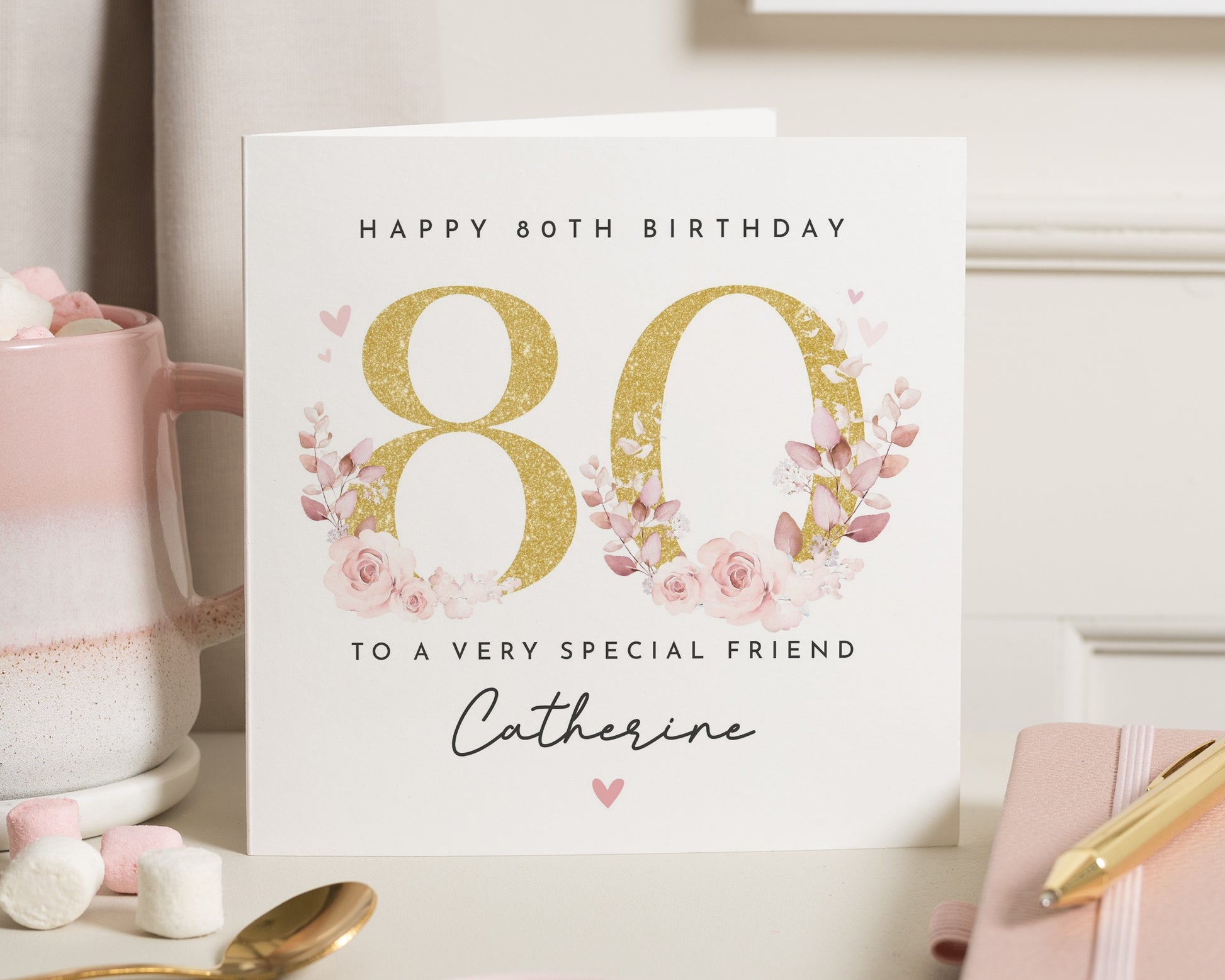80th Birthday Card for Friend, Floral 80th Birthday Card for Her, Personalised Birthday Card for Women, Special Friend Birthday Card