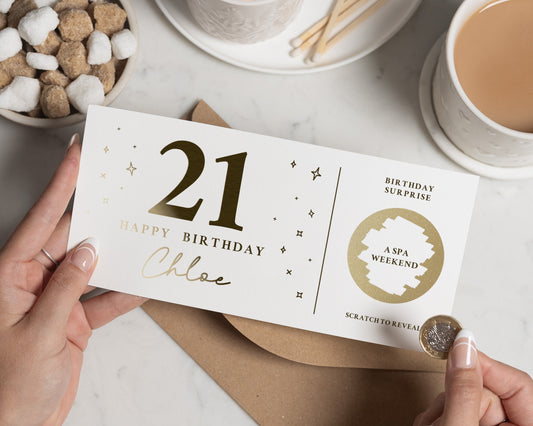 Personalised 21st Birthday Gift Voucher, Spa Weekend Scratch To Reveal, Birthday Surprise For Her