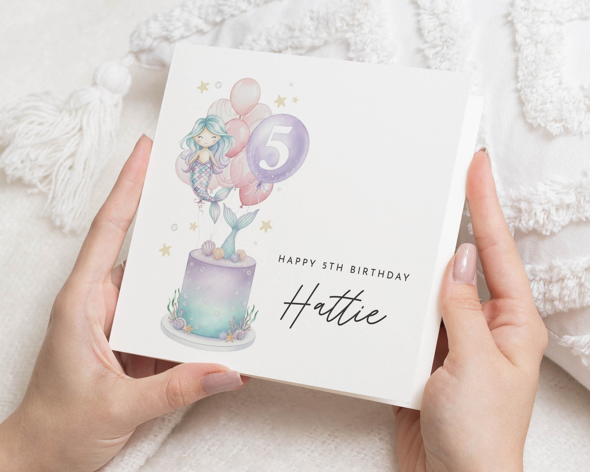 5th Birthday Card for Girl, Personalised Mermaid Birthday Card, Birthday Card for Daughter, Granddaughter, Niece, Cute Birthday Card