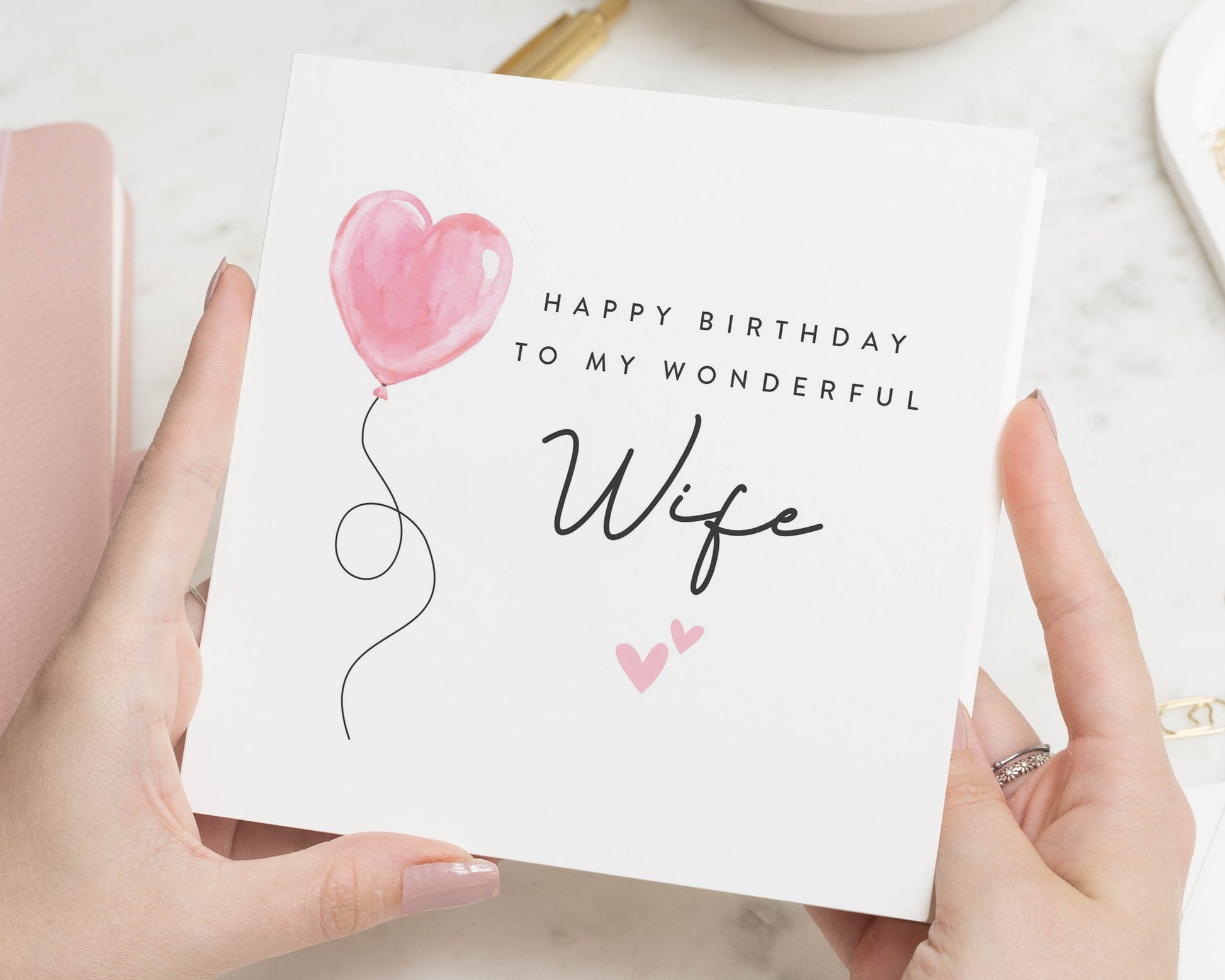 Wife Birthday Card, Birthday Card for Wife, Romantic Birthday Card for Her, Cute Birthday Card, Pink Heart Balloon Birthday Card