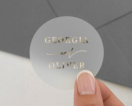 Personalised Wedding Sticker, Gold Foil Name Sticker, Custom Wedding Seal, Transparent Sticker, Envelope Seal, Wedding Label