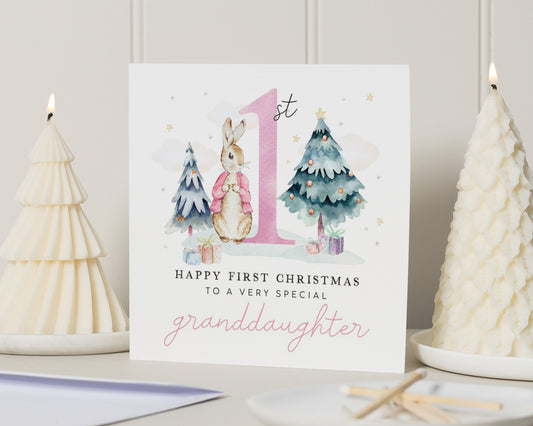 1st Christmas Card for Granddaughter, First Christmas Card, Baby Girl Christmas Card, Granddaughter Christmas Card, Bunny Christmas Card