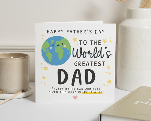 Fathers Day Card for Dad, Worlds Greatest Dad Card, Funny Fathers Day Card, Fathers Day Card from Kids, Cute Fathers Day Card