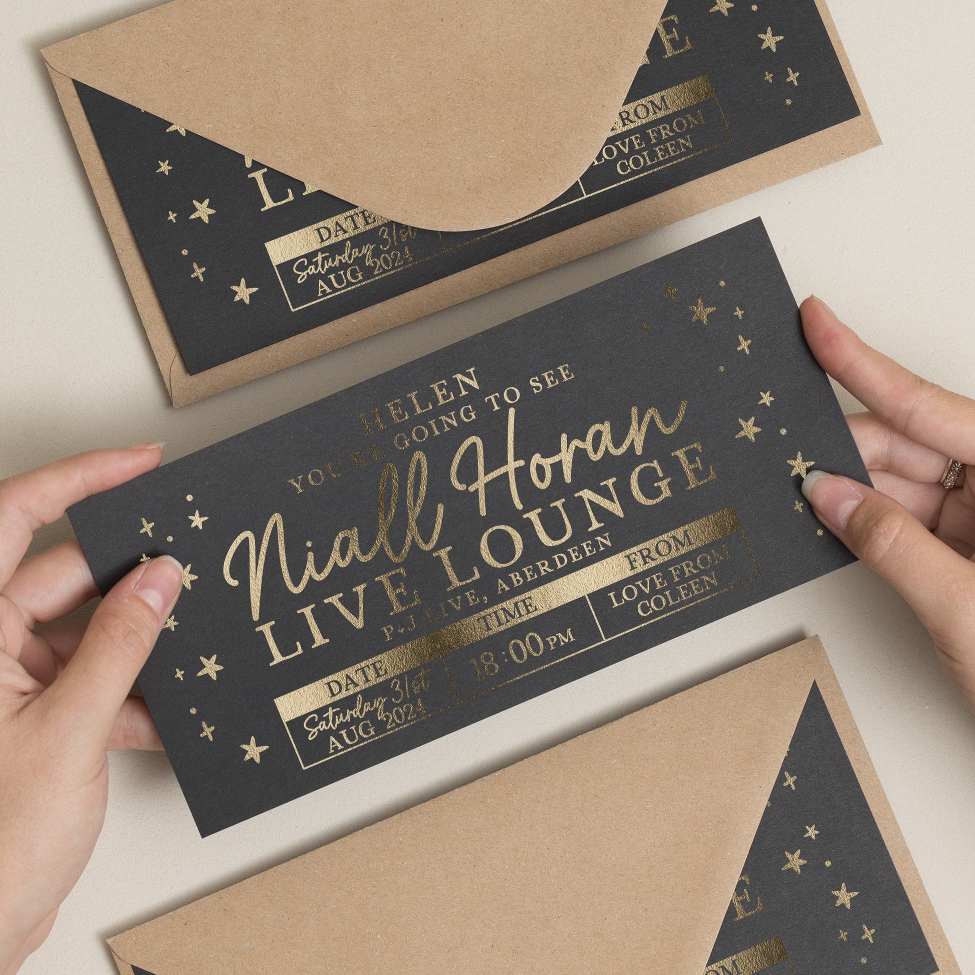 Personalised Gold Foil Scratch Gift Voucher, Niall Horan Gig Ticket Gift Voucher, Scratch Reveal Gift, Scratch To Reveal, Gig Ticket